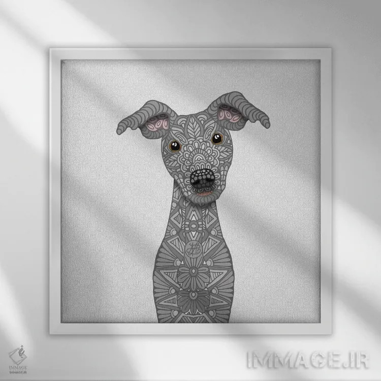 تابلو ایگی آبی (سگ ایتالیایی گریهاند) اثر آنجلیکا پارکر - نمای قابدار سفید