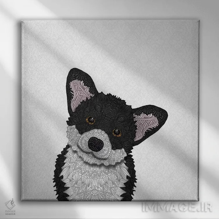 تابلو کورگی سیاه بامزه اثر آنجلیکا پارکر - نمای روبهرو روی دیوار