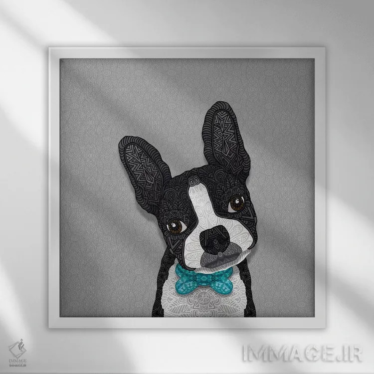 تابلو بوستونی با پاپیون اثر آنجلیکا پارکر - نمای قابدار سفید