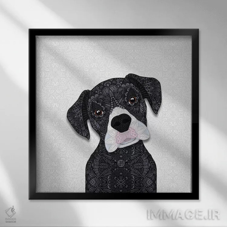 تابلو باکسر سیاه بامزه اثر آنجلیکا پارکر - نمای قابدار مشکی