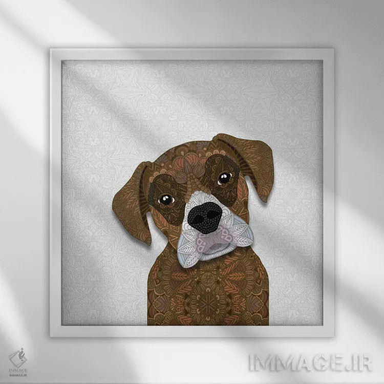 تابلو باکسر قهوهای با پوزه سفید اثر آنجلیکا پارکر - نمای قابدار سفید