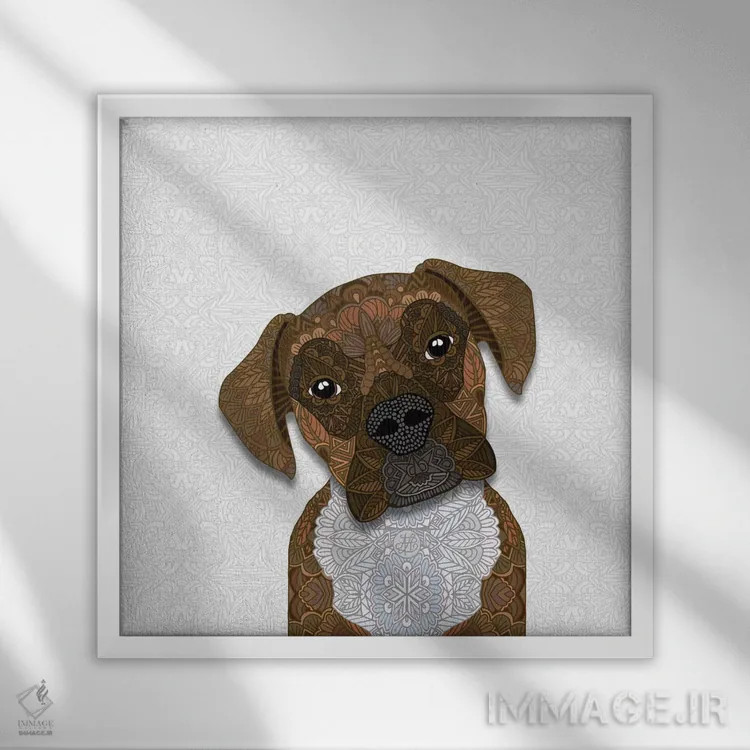 تابلو باکسر راهراه (سگ) اثر آنجلیکا پارکر - نمای قابدار سفید