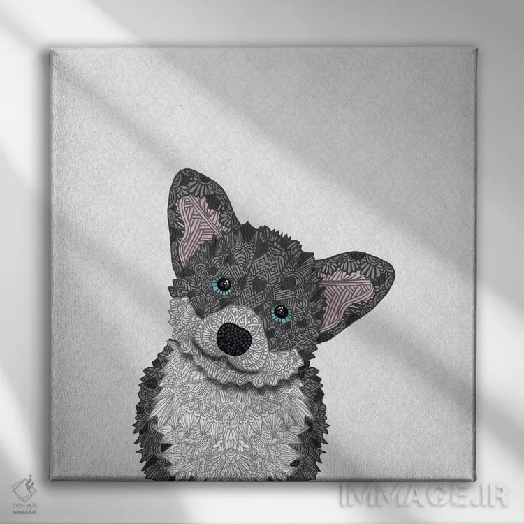 تابلو کورگی آبی بامزه اثر آنجلیکا پارکر - نمای روبهرو روی دیوار