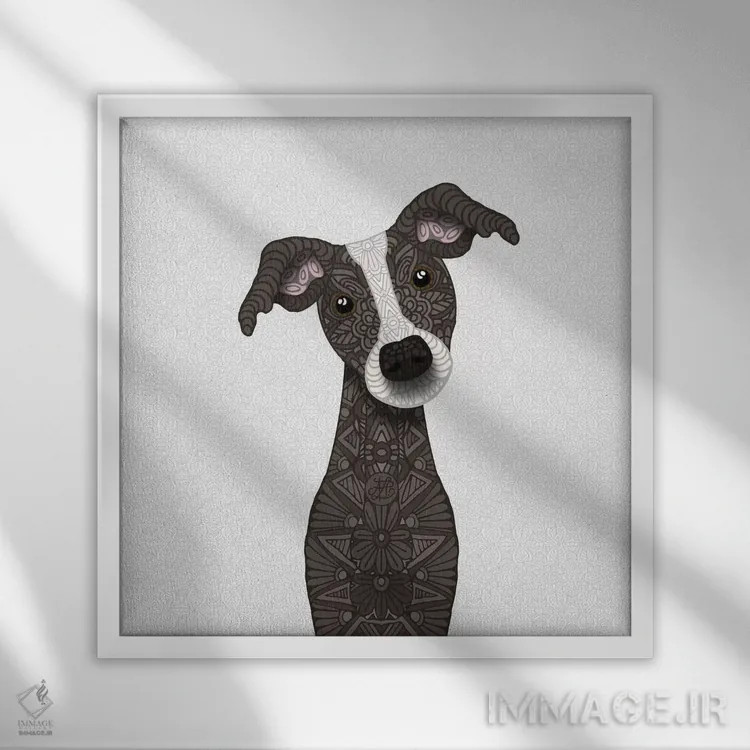 تابلو سگ ایگی راهراه بامزه اثر آنجلیکا پارکر - نمای قابدار سفید