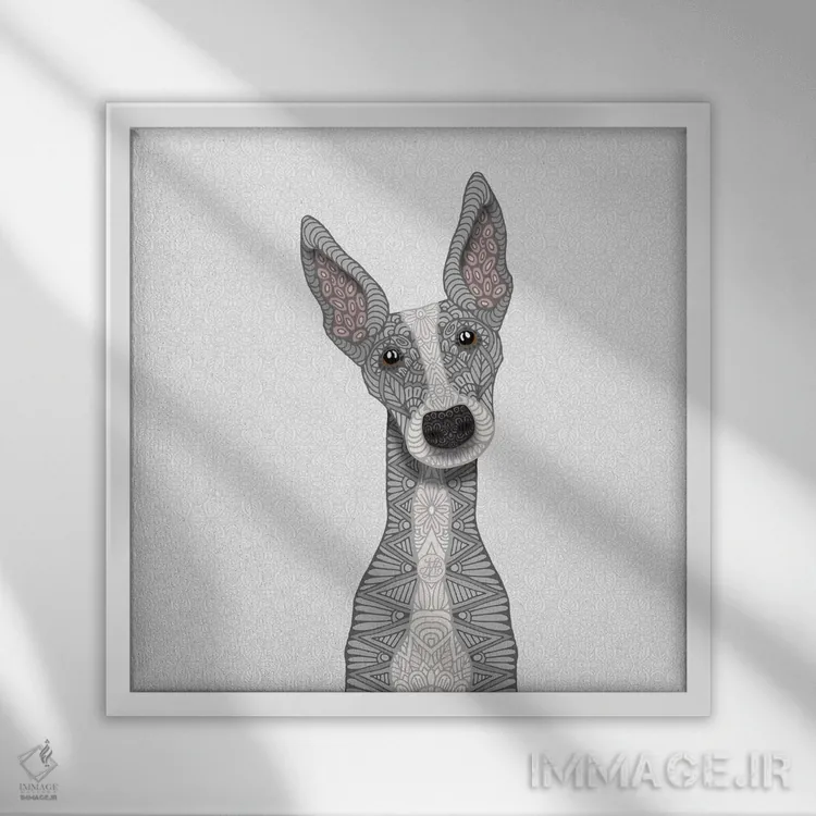 تابلو گریهاند آبی بامزه اثر آنجلیکا پارکر - نمای قابدار سفید