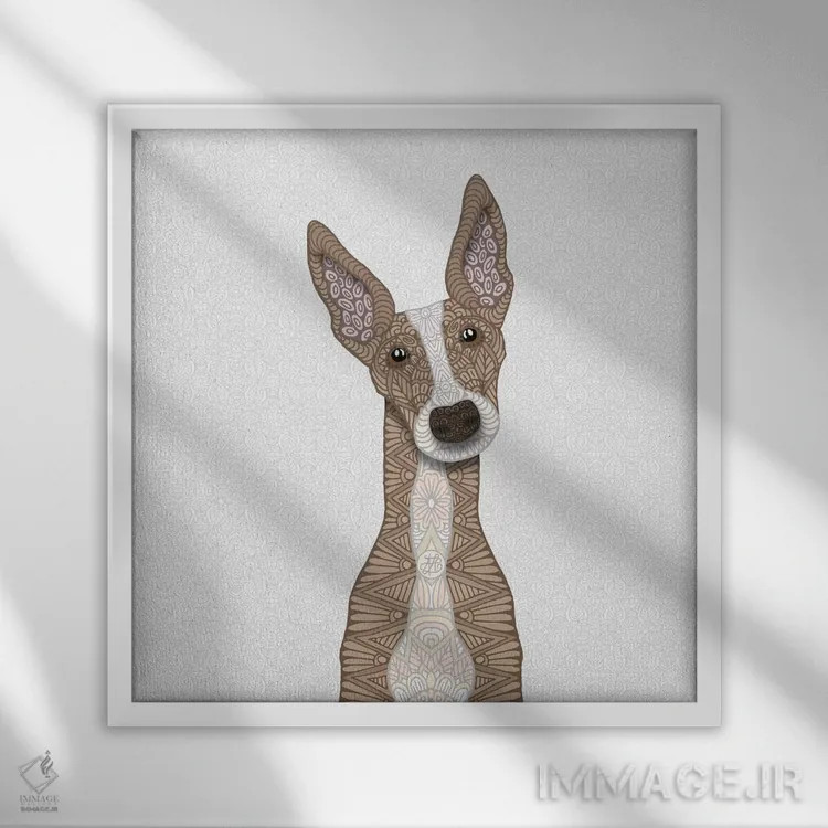 تابلو گریهاند نخودی بامزه اثر آنجلیکا پارکر - نمای قابدار سفید