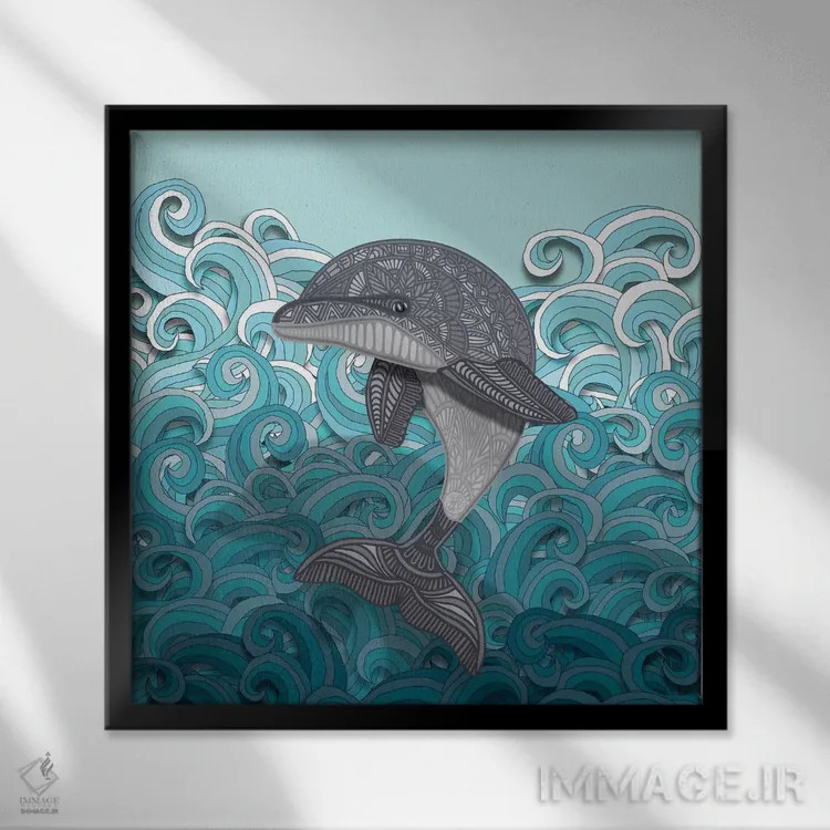 تابلو دلفین اثر آنجلیکا پارکر - نمای قابدار مشکی