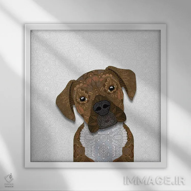 تابلو باکسر نخودی بامزه اثر آنجلیکا پارکر - نمای قابدار سفید