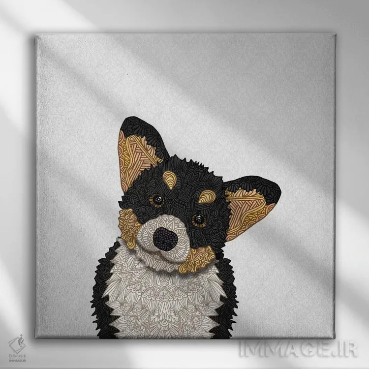 تابلو کورگی سهرنگ بامزه اثر آنجلیکا پارکر - نمای روبهرو روی دیوار