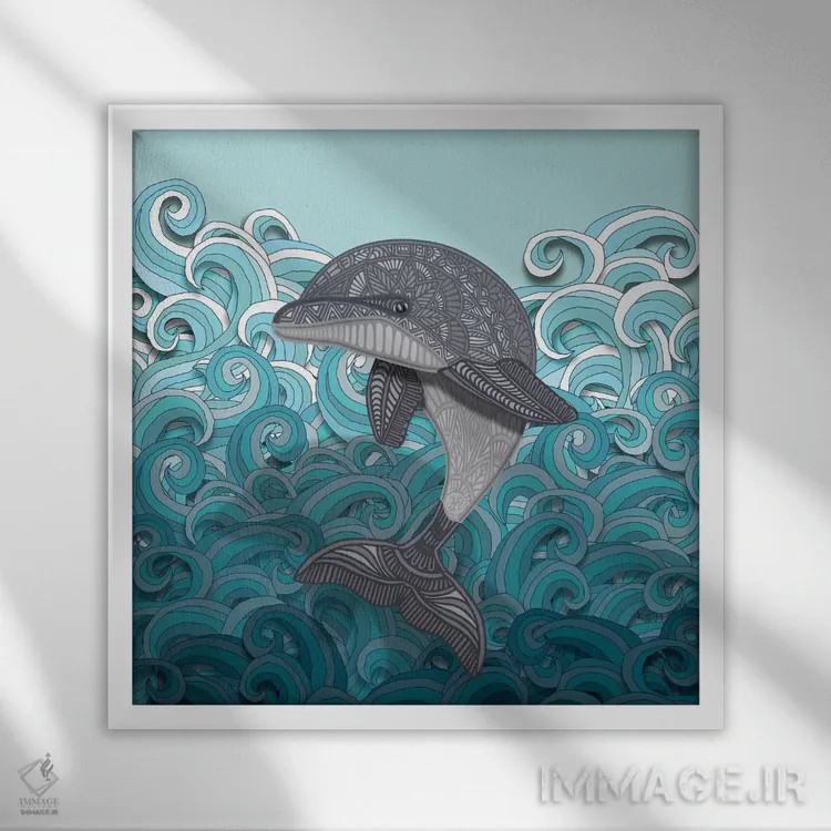 تابلو دلفین اثر آنجلیکا پارکر - نمای قابدار سفید