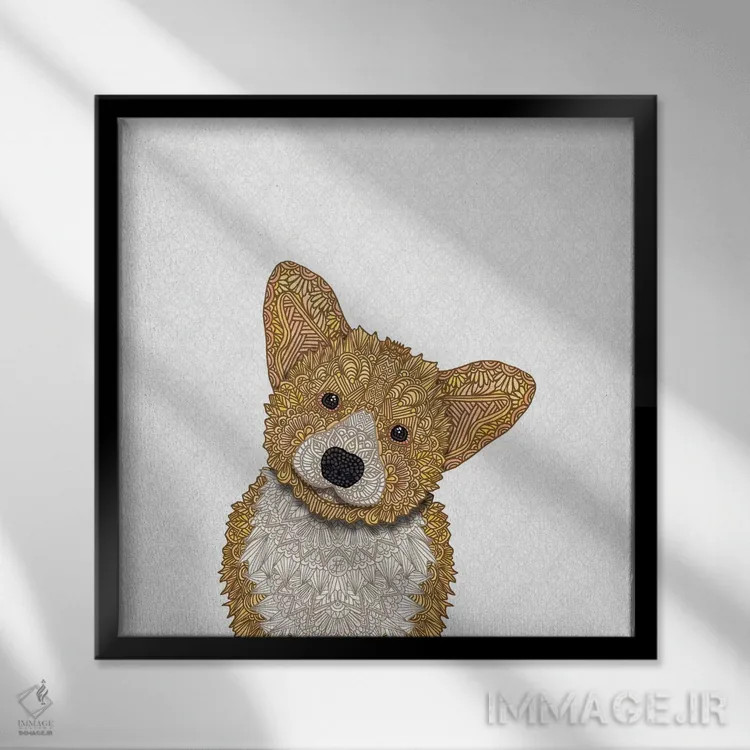 تابلو کورگی نخودی اثر آنجلیکا پارکر - نمای قابدار مشکی