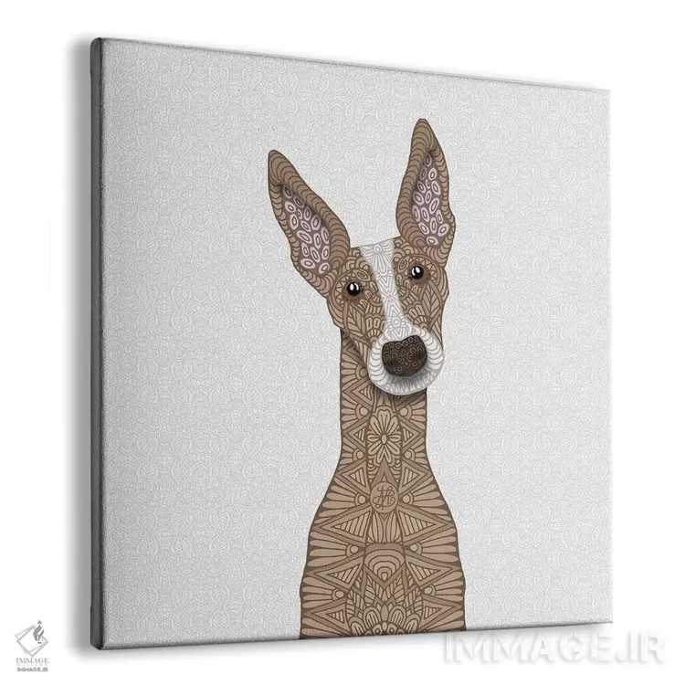 تابلو گریهاند نخودی با پوزه سفید اثر آنجلیکا پارکر - نمای پرسپکتیو محصول