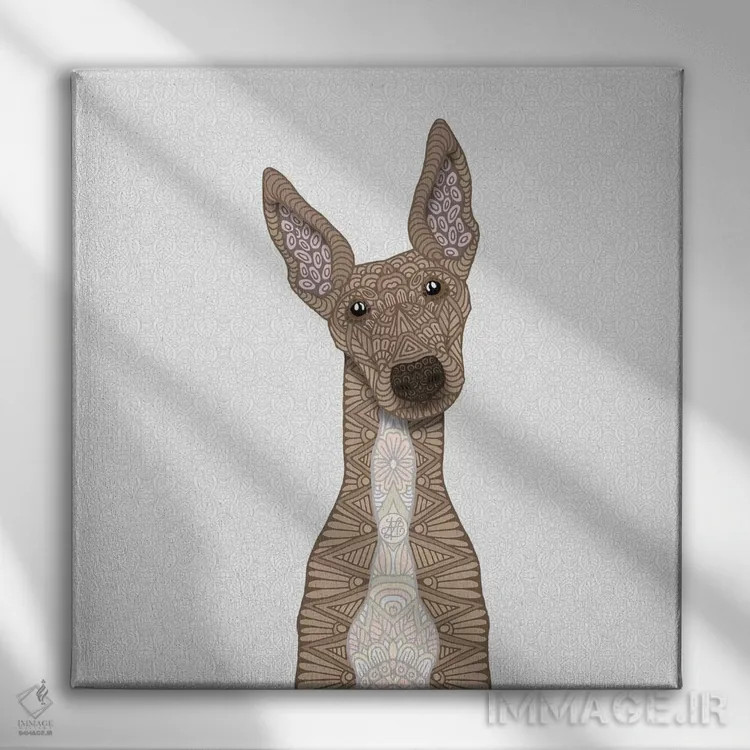 تابلو گریهاند نخودی با شکم سفید اثر آنجلیکا پارکر - نمای روبهرو روی دیوار