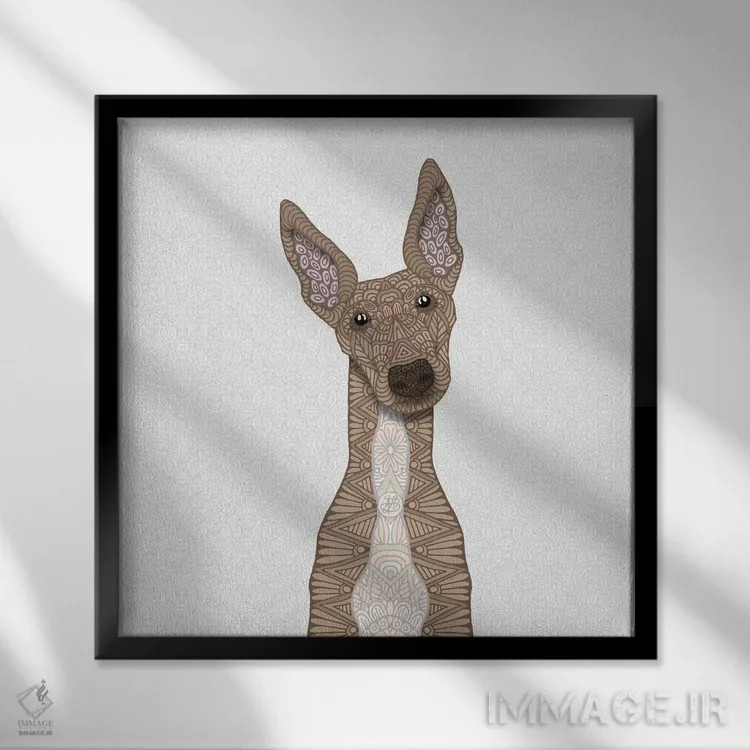 تابلو گریهاند نخودی با شکم سفید اثر آنجلیکا پارکر - نمای قابدار مشکی