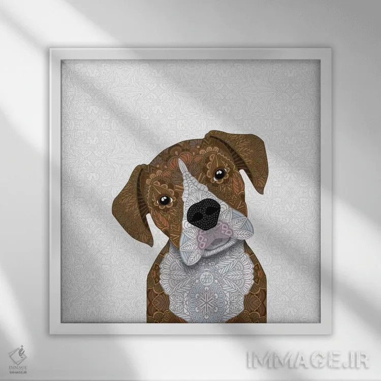 تابلو باکسر نخودی با پوزه سفید اثر آنجلیکا پارکر - نمای قابدار سفید