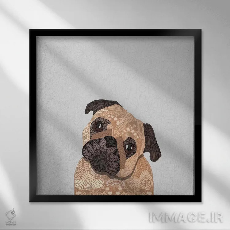 تابلو پاگ نخودی (سگ) اثر آنجلیکا پارکر - نمای قابدار مشکی