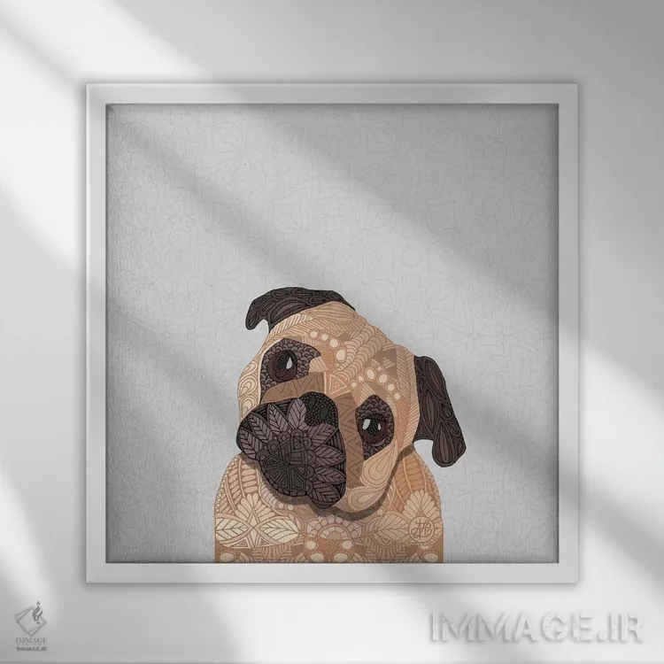 تابلو پاگ نخودی (سگ) اثر آنجلیکا پارکر - نمای قابدار سفید
