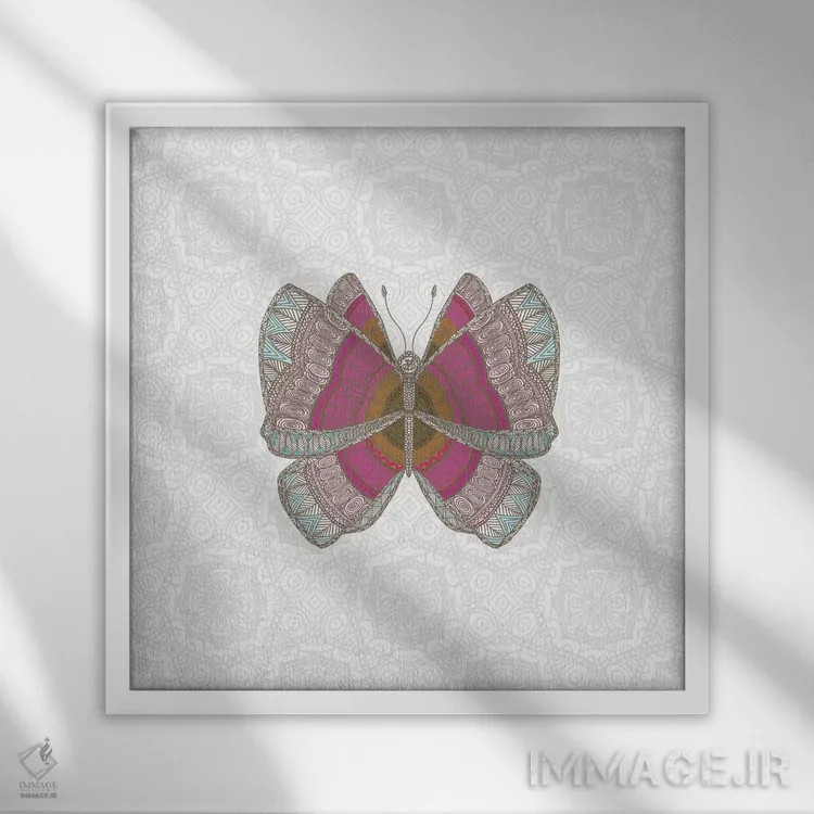 تابلو پروانه صورتی اثر آنجلیکا پارکر - نمای قابدار سفید