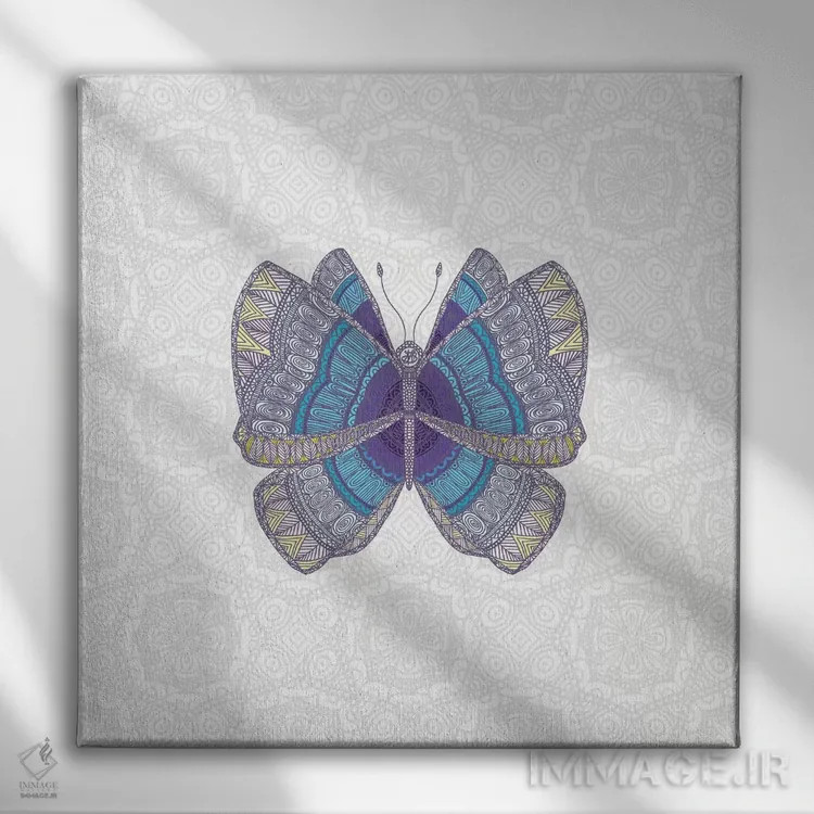 تابلو پروانه آبی سبز اثر آنجلیکا پارکر - نمای روبهرو روی دیوار