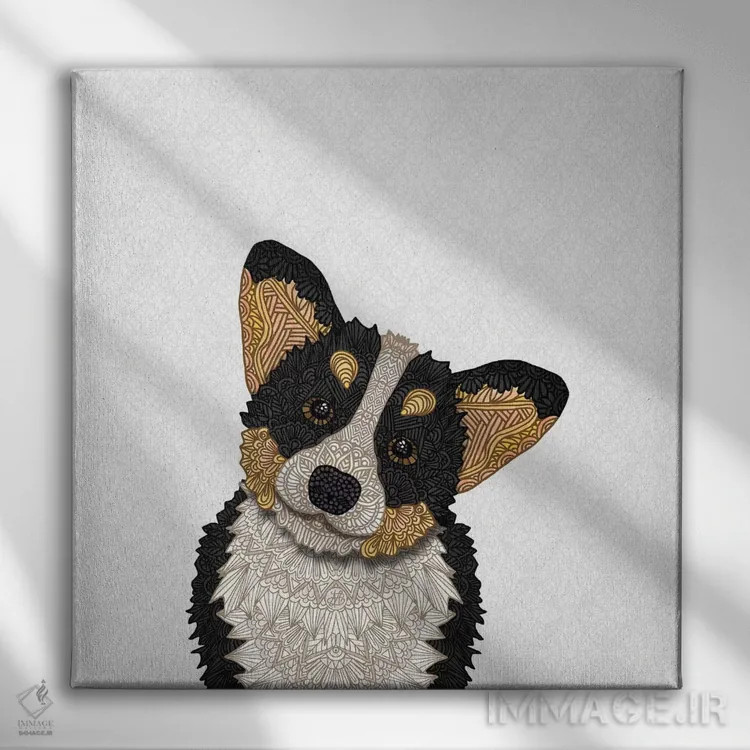 تابلو کورگی سهرنگ اثر آنجلیکا پارکر - نمای روبهرو روی دیوار