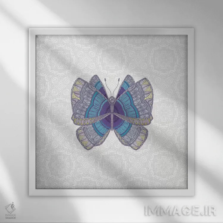 تابلو پروانه آبی سبز اثر آنجلیکا پارکر - نمای قابدار سفید