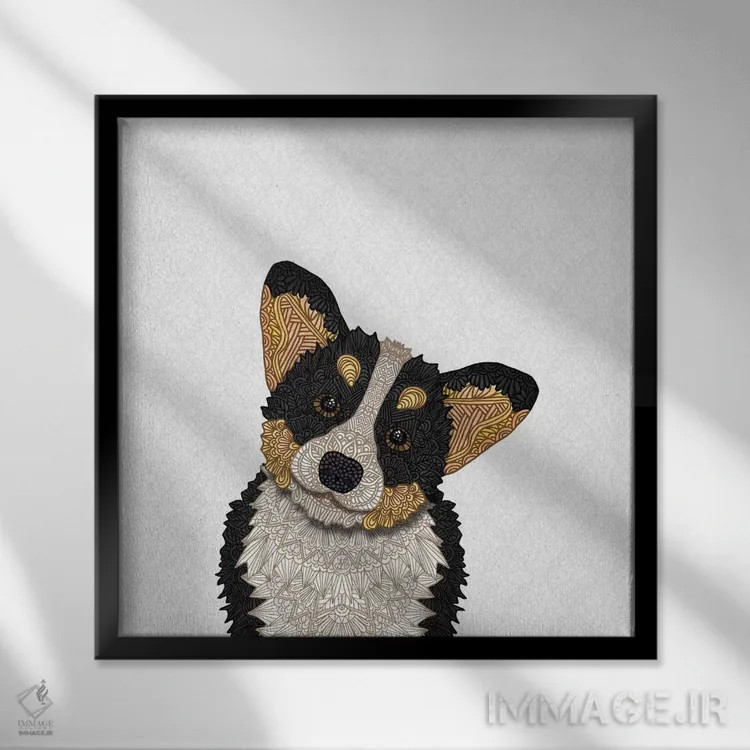 تابلو کورگی سهرنگ اثر آنجلیکا پارکر - نمای قابدار مشکی