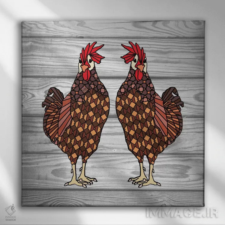 تابلو مرغها اثر آنجلیکا پارکر - نمای روبهرو روی دیوار