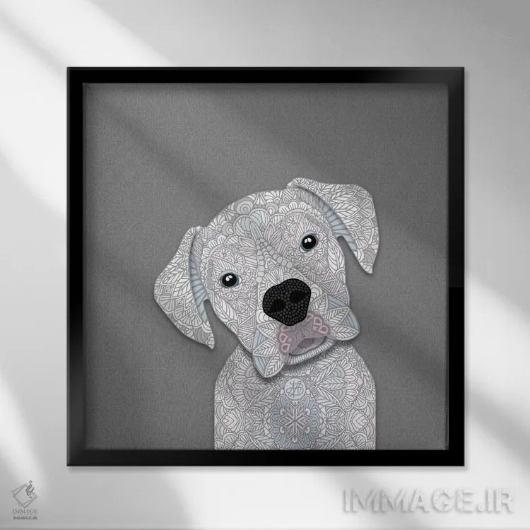 تابلو باکسر سفید اثر آنجلیکا پارکر - نمای قابدار مشکی