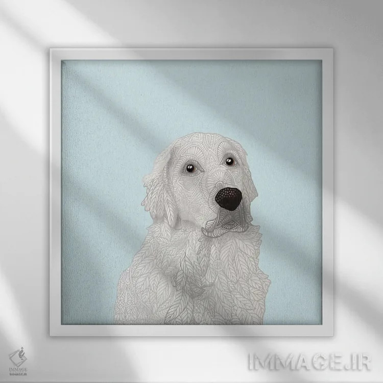 تابلو رتریور سفید (سگ) اثر آنجلیکا پارکر - نمای قابدار سفید