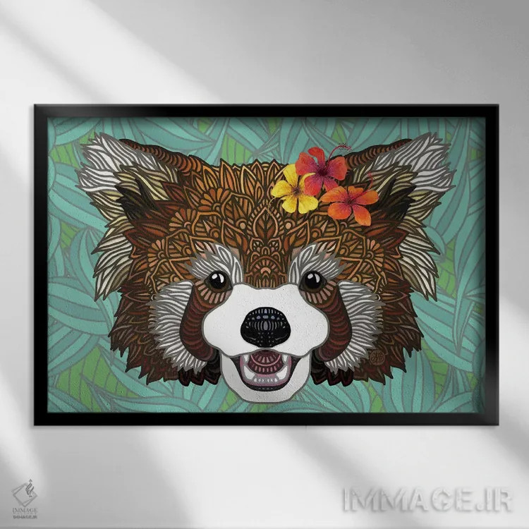 تابلو پاندای قرمز گرمسیری اثر آنجلیکا پارکر - نمای قابدار مشکی