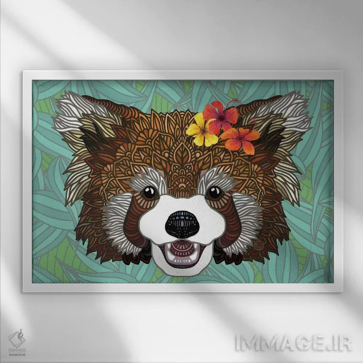 تابلو پاندای قرمز گرمسیری اثر آنجلیکا پارکر - نمای قابدار سفید