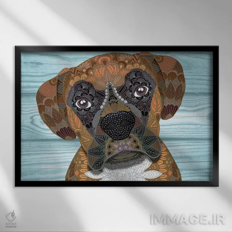 تابلو بوکسر بامزه (نژاد سگ) اثر آنجلیکا پارکر - نمای قابدار مشکی