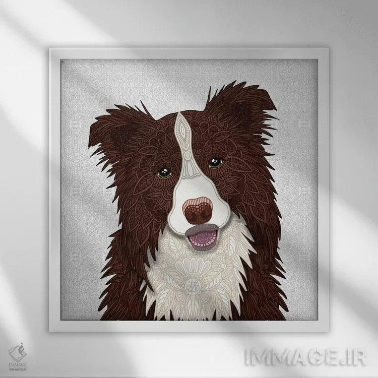 تابلو بردر کولی قرمز (سگ) اثر آنجلیکا پارکر - نمای قابدار سفید