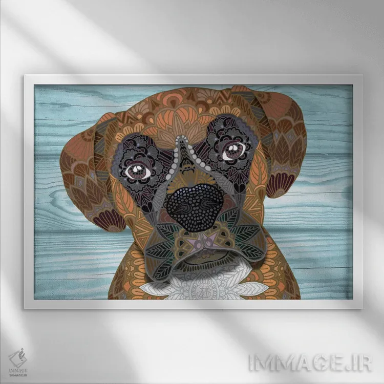 تابلو بوکسر بامزه (نژاد سگ) اثر آنجلیکا پارکر - نمای قابدار سفید