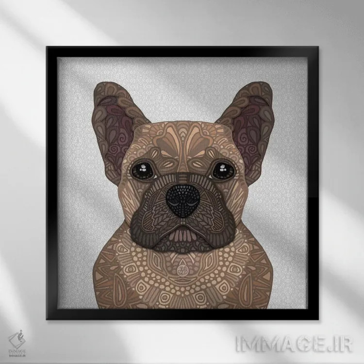 تابلو فرنچی گوزنمانند (نژاد سگ فرانسوی به رنگ گوزنی) اثر آنجلیکا پارکر - نمای قابدار مشکی