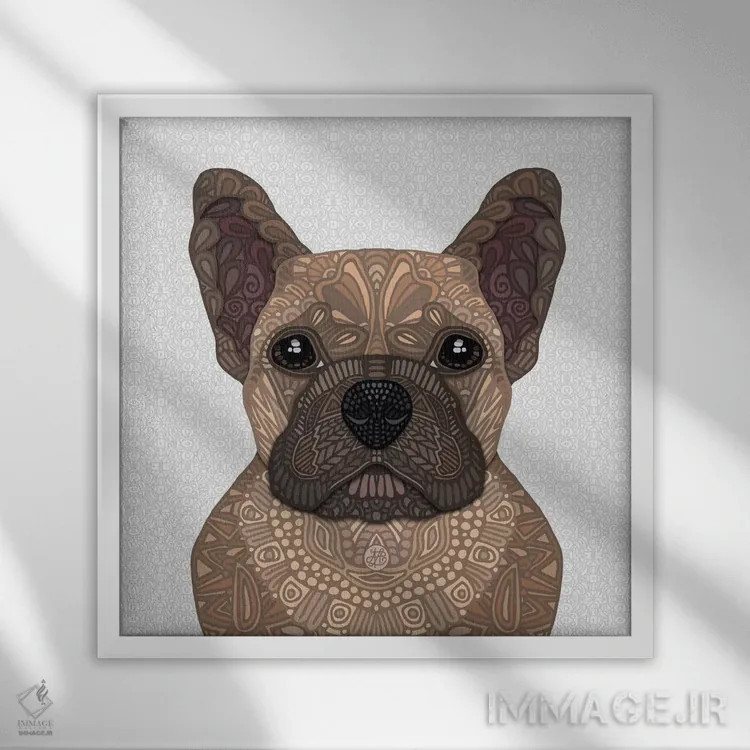 تابلو فرنچی گوزنمانند (نژاد سگ فرانسوی به رنگ گوزنی) اثر آنجلیکا پارکر - نمای قابدار سفید