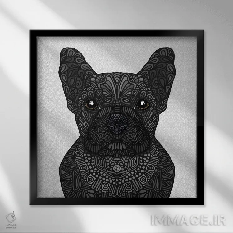 تابلو فرنچی سیاه (نژاد سگ فرانسوی) اثر آنجلیکا پارکر - نمای قابدار مشکی