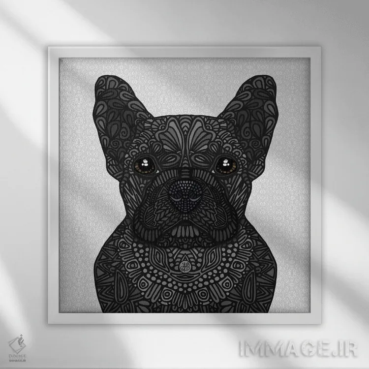 تابلو فرنچی سیاه (نژاد سگ فرانسوی) اثر آنجلیکا پارکر - نمای قابدار سفید
