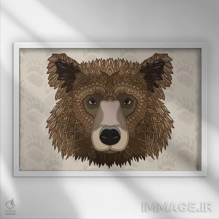 تابلو خرس گریزلی اثر آنجلیکا پارکر - نمای قابدار سفید