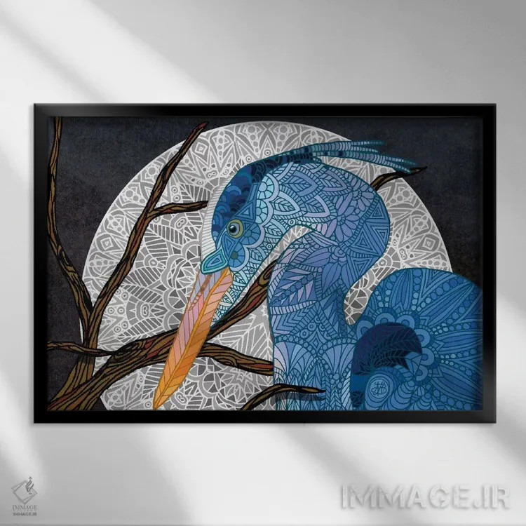 تابلو ماه اگرت (پرنده حواصیل) اثر آنجلیکا پارکر - نمای قابدار مشکی