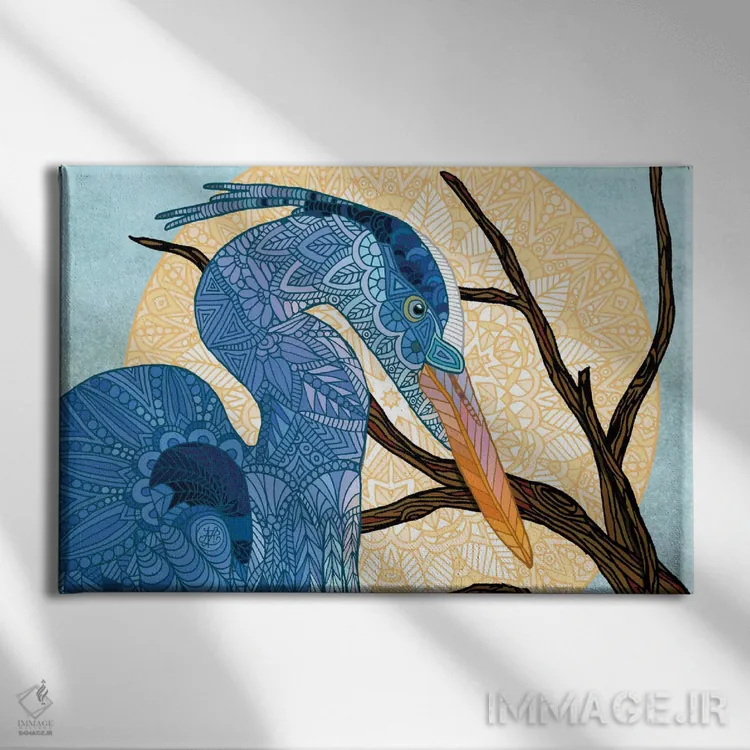 تابلو خورشید اگرت (پرنده حواصیل) اثر آنجلیکا پارکر - نمای روبهرو روی دیوار