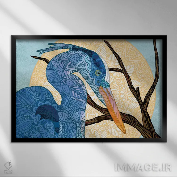تابلو خورشید اگرت (پرنده حواصیل) اثر آنجلیکا پارکر - نمای قابدار مشکی
