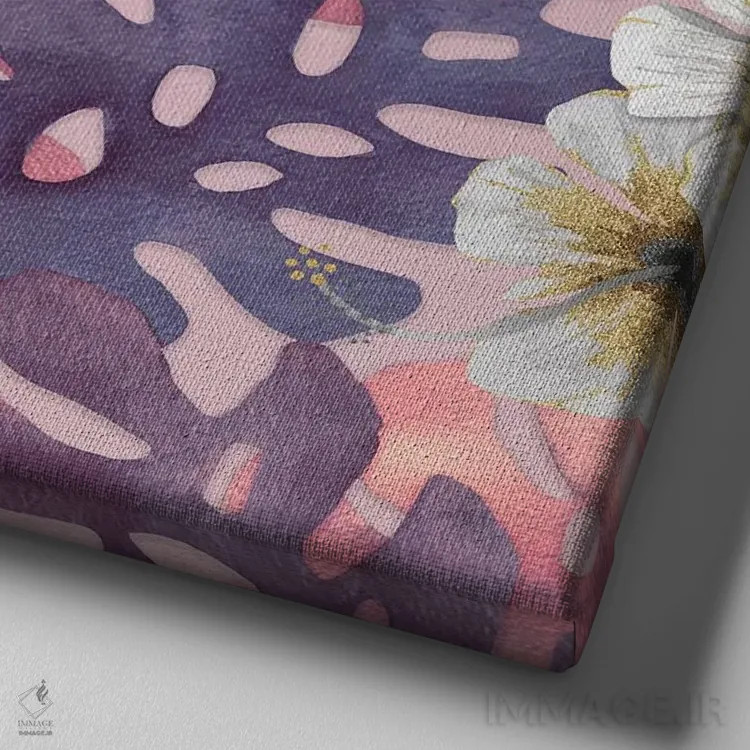 تابلو الگوی آنتیک ختمی صورتی اثر آنجلیکا پارکر - نمای نزدیک بافت بوم