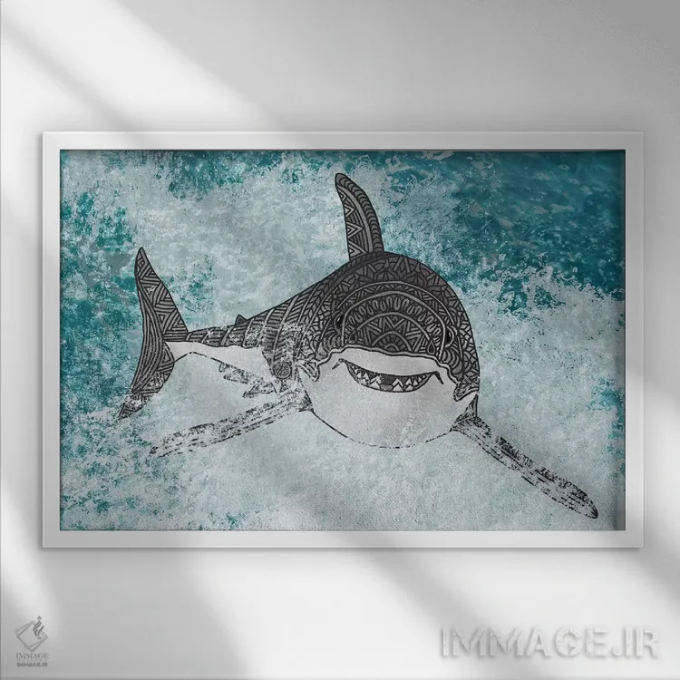 تابلو کوسه اثر آنجلیکا پارکر - نمای قابدار سفید