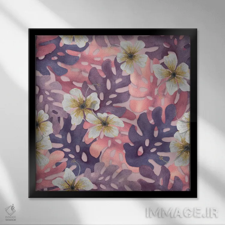 تابلو الگوی آنتیک ختمی صورتی اثر آنجلیکا پارکر - نمای قابدار مشکی
