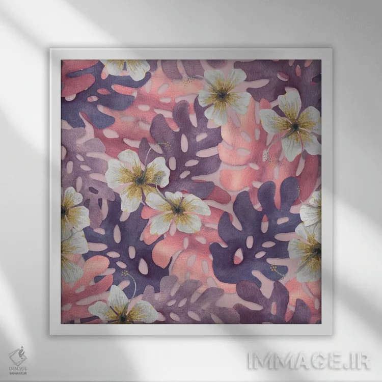 تابلو الگوی آنتیک ختمی صورتی اثر آنجلیکا پارکر - نمای قابدار سفید