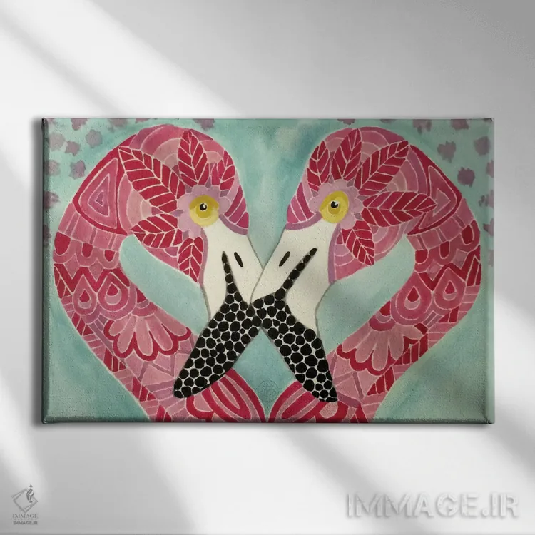 تابلو فلامینگوها اثر آنجلیکا پارکر - نمای روبهرو روی دیوار