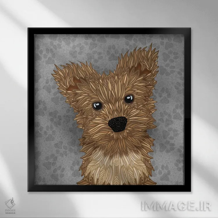 تابلو یورکی هویی اثر آنجلیکا پارکر - نمای قابدار مشکی