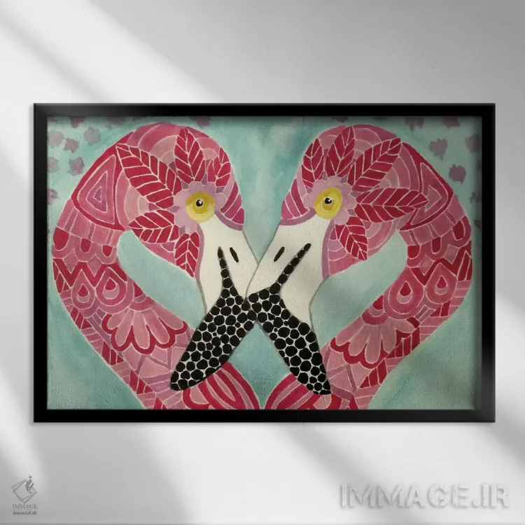 تابلو فلامینگوها اثر آنجلیکا پارکر - نمای قابدار مشکی