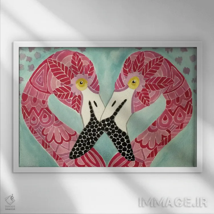 تابلو فلامینگوها اثر آنجلیکا پارکر - نمای قابدار سفید